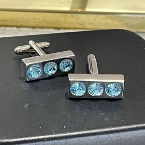 Silver Cufflinks with Ice Blue Accents